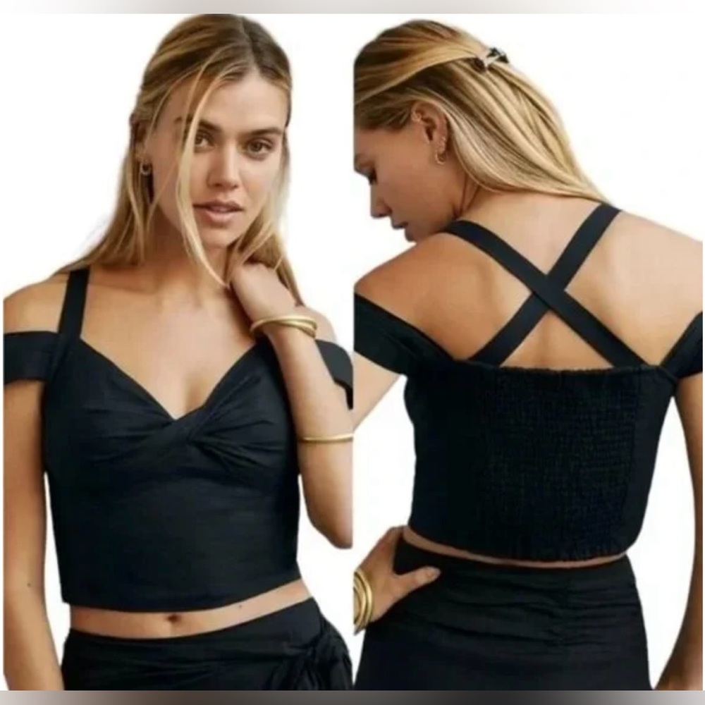 Anthropologie Maeve Black Linen Crop Top size XS